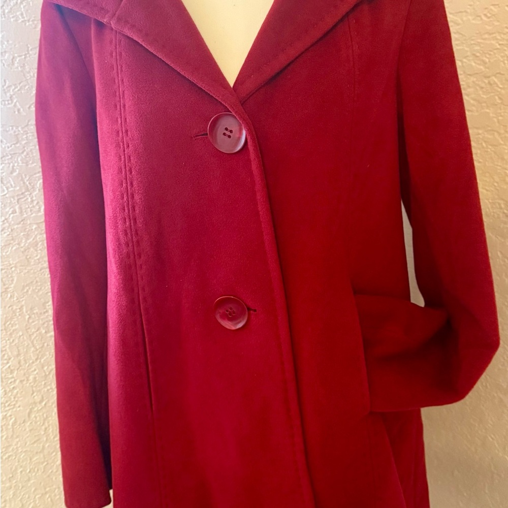 Ellen Tracy Red Pea Coat with Classic Tailored Style